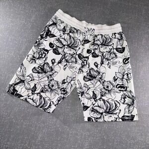 Ecko Unltd Shorts Mens Medium White Black Floral Swim Trunks Quick Dry Beach